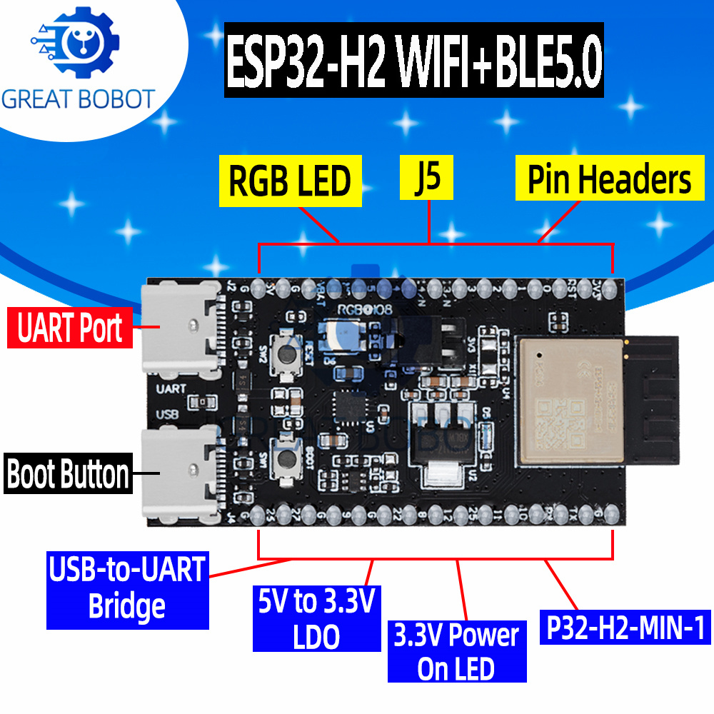 Esp32 H2 - 1~10 adet ESP32-H2-DevKitM WiFi+Bluetooth H2 Serisi