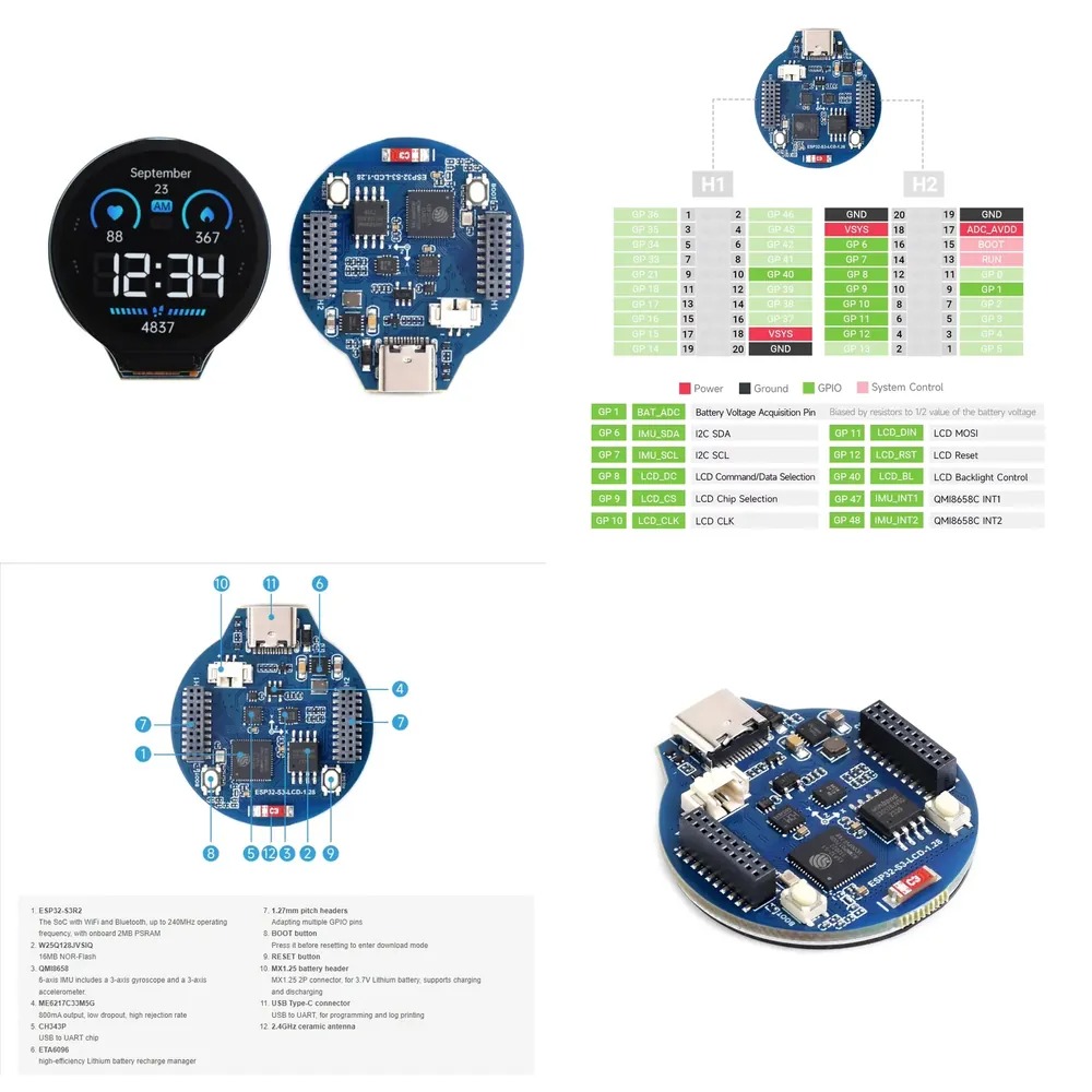 Esp32 Development Board - ESP32-S3 LCD geliştirme kartı 1.28 inç